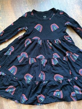 Kyte BABY Black Tiered Dress with Pink, Blue & Green Rainbows